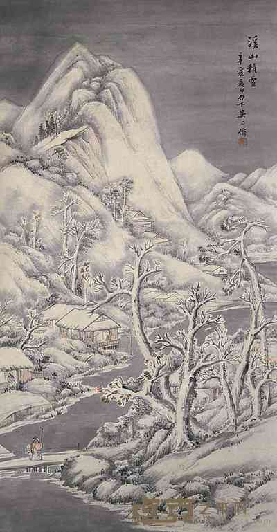 吴石僊 溪山积雪 立轴 128×65cm